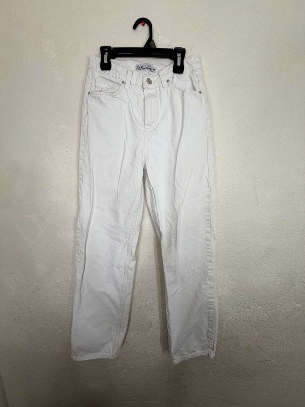 Zara 100% Cotton Rigid White Denim High Waisted Jeans Sz 4